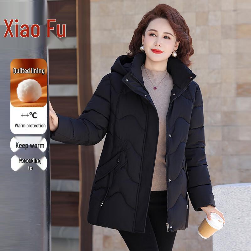 

Женская зимняя куртка средней длины с капюшоном и утеплителем 5XL