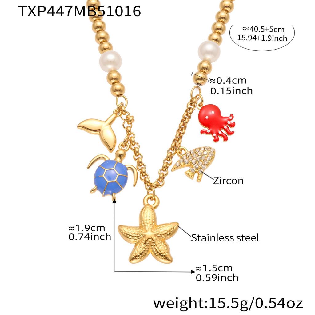 Ocean Style 18K Gold Plated DIY Enamel Jewelry Set with Zircon Seahorse & Starfish Pendants