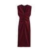 2025 Spring Women's Slim V-Neck Pleated Sleeveless Dress