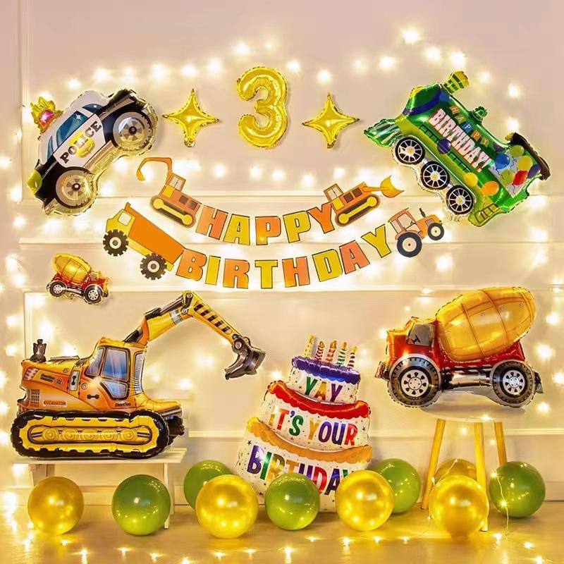 1st Birthday Construction Vehicle Balloon Set: 3D Party Decoration