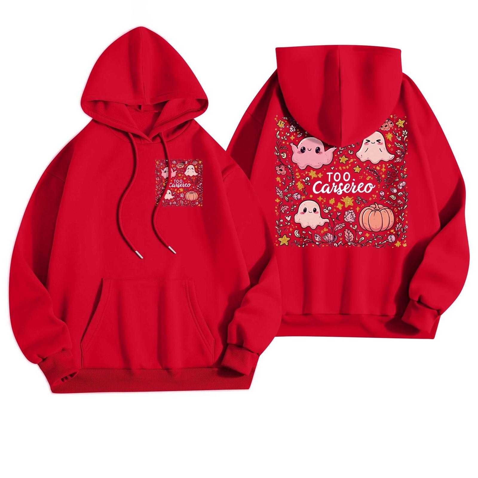 

Women s Casual Fashion Halloween Printed Leisure Hooded Sweatshirt With Pockets S червоний