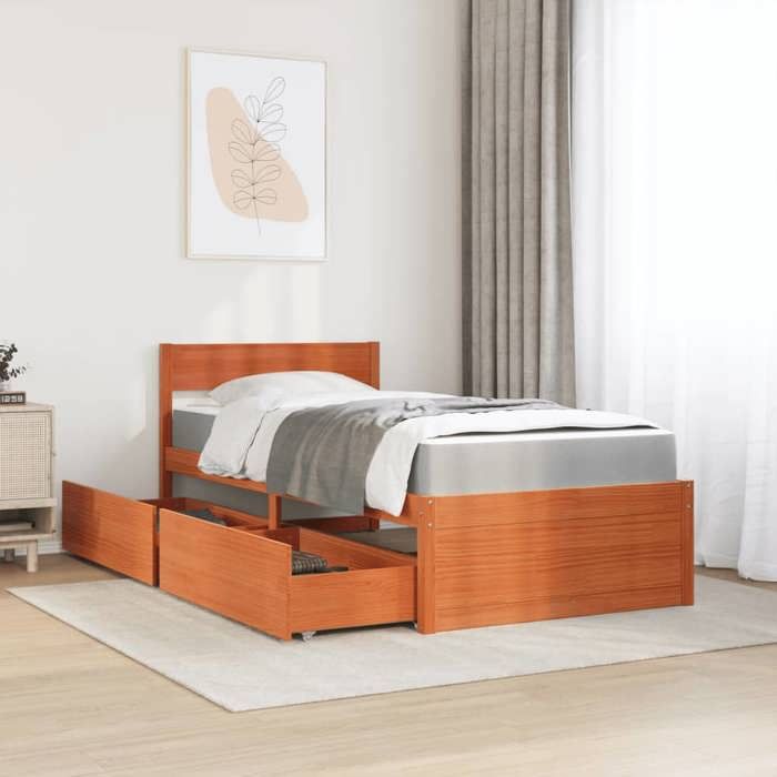 Cadre de lit avec matelas - Maison Exclusive - Bois massif pin - Tiroirs intégrés - 100 x 200 cm