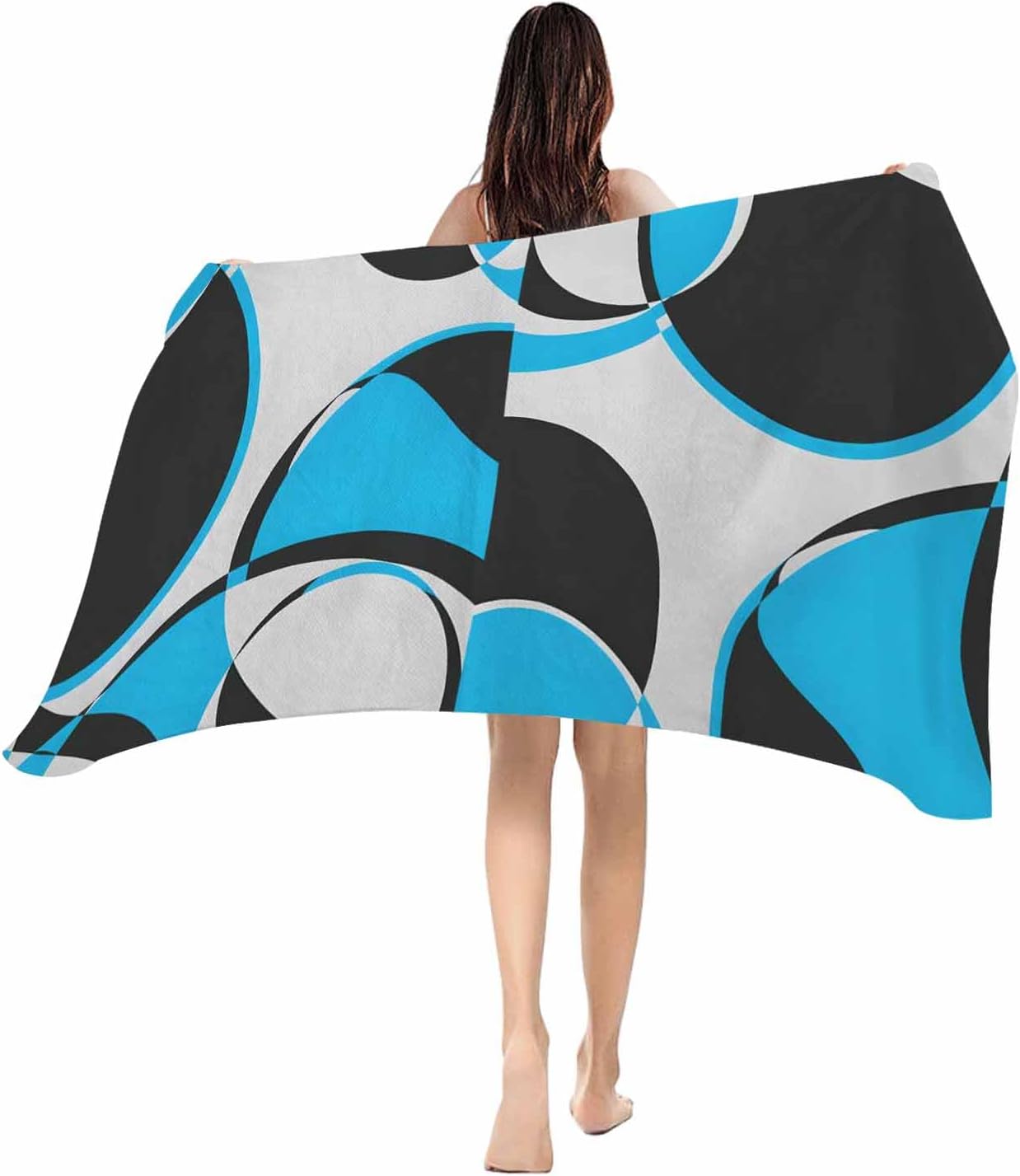 

Beach Towel Blue Geometric Circle Bath Pool Towels Modern Abstract Art Soft Absorbent Beach TowelLightweight Large Quick Dry W30*H60(CM)