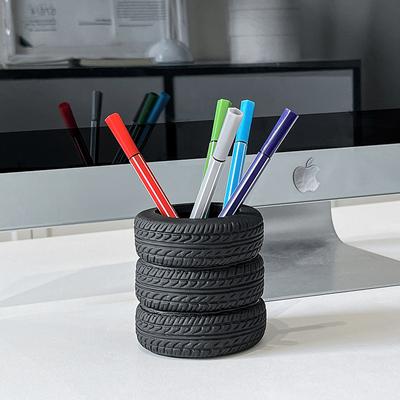 Creative Car Tire Pen Holder Organizer Desktop Ornaments Stationery Storage Box Decorative Accessories