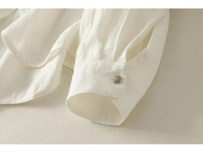 Retro Silver Buckle Zen Style White Linen Sun Protection Jacket