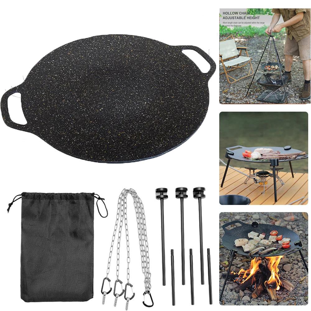 BBQ Triangular Bracket Multifunctional Versatile Grill Pot Rack Portable Adjustable with Chain Outdoor Camping Supplies