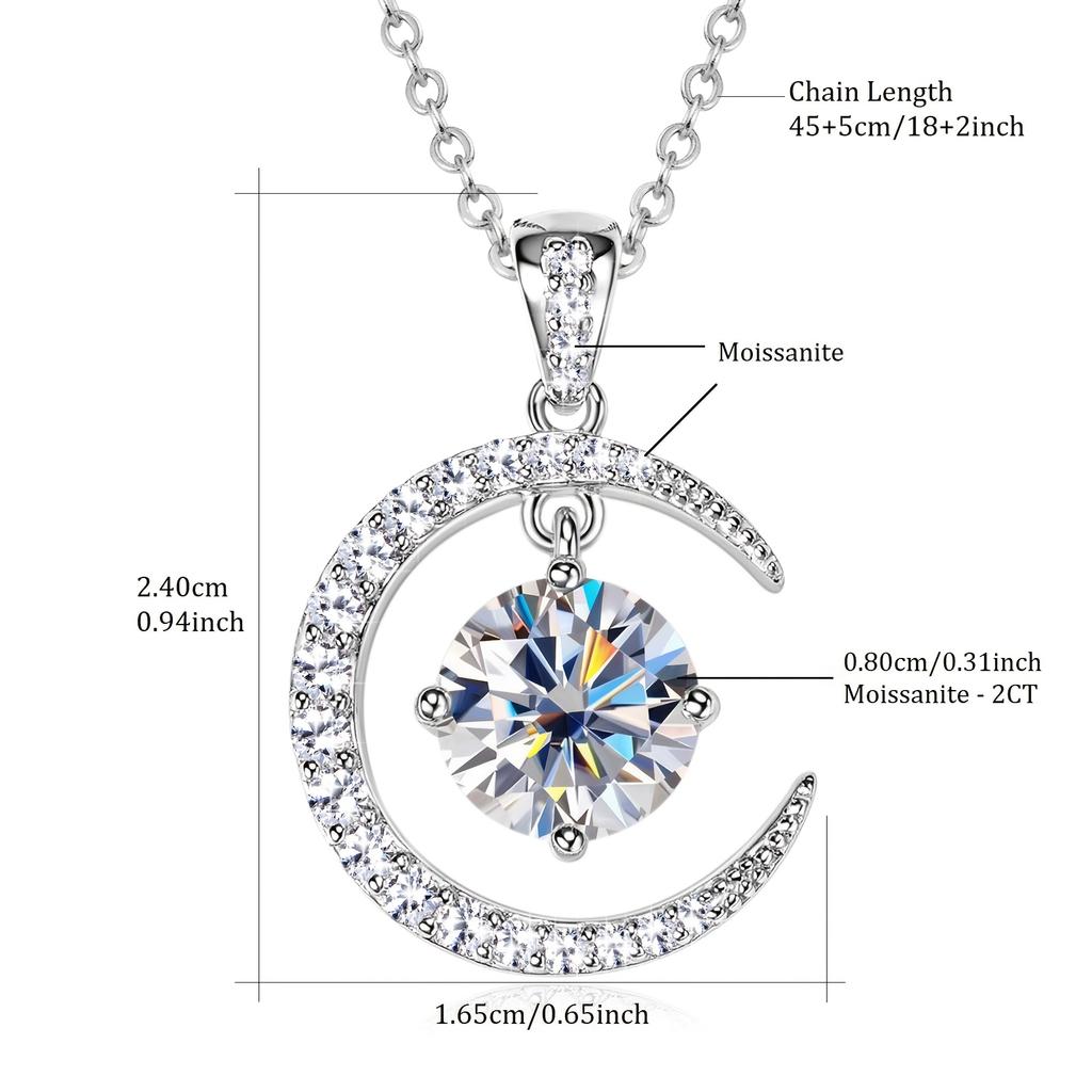 Moissanite Main Stone, Sterling Silver Ladies Pendant Necklace,Moon Sun Element Round Moissanite Pendant Fashion Holiday Gift Jewelry Anniversary Gift