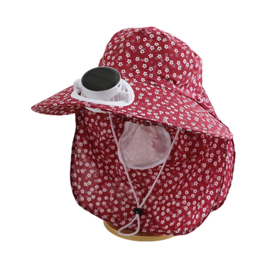 

Elastic Solar Fan Hat UV Protection Summer Fan Visor Cap Convenient Wide Brim Fan Hat Beach темно-красного