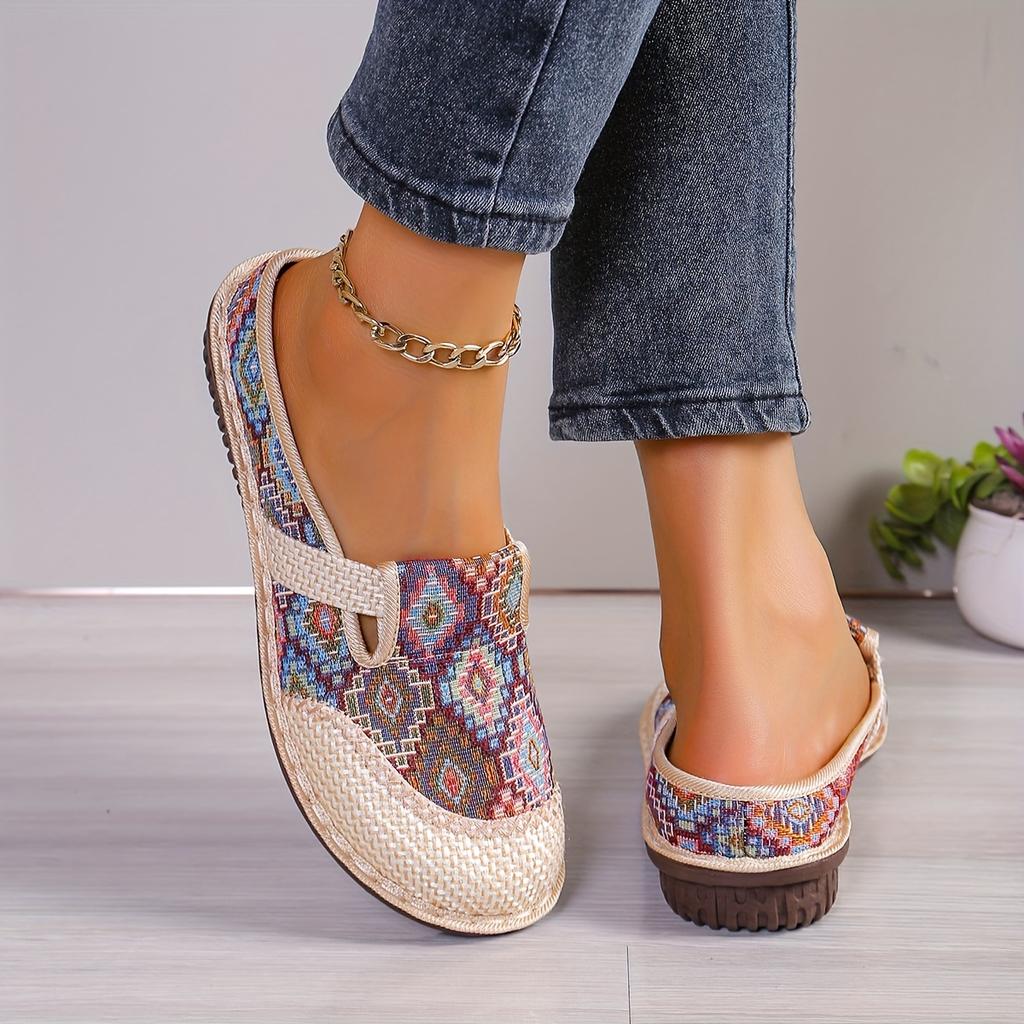 Vibrant Geometric Slip-On Sneakers for Women - Lightweight, Comfort-Soled Mules Perfect for Everyday Wear