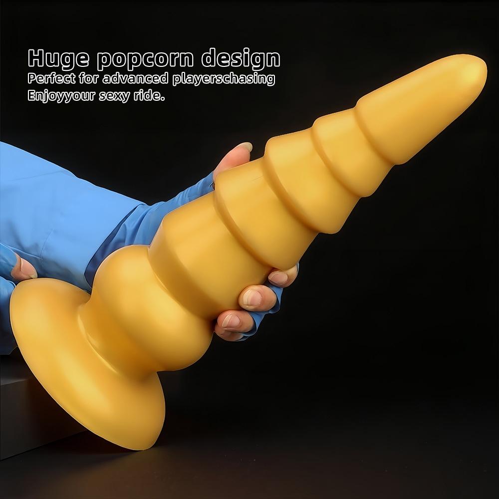 Extra velký zlatý žebrovaný silikonový anální kolík Velký penis Realistické dildo Hračka Pěstování Obrovský penis
