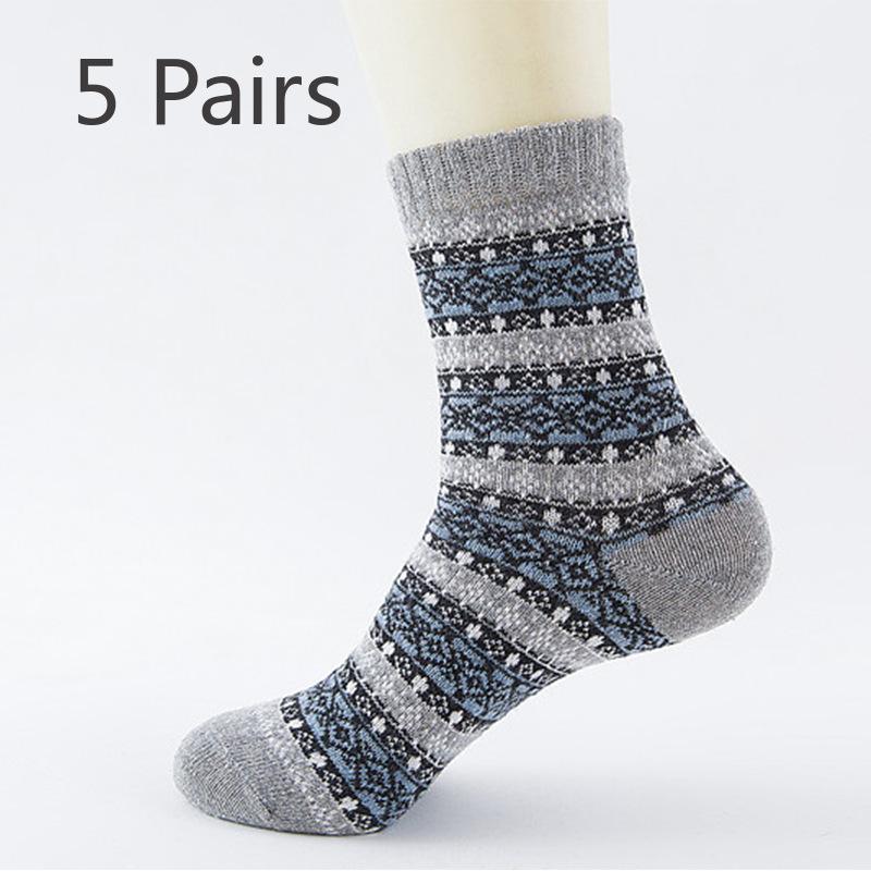 5 Pairs of Winter Dual-track Retro Rabbit Wool Socks for Men, Thickened and Warm Ethnic-style Socks