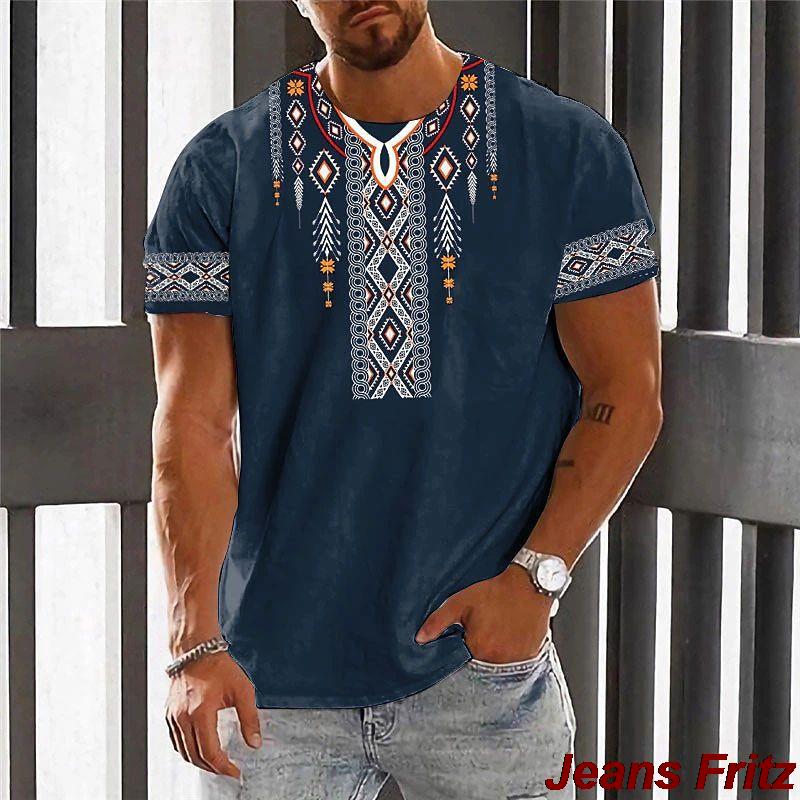 Vintage Etnické Tričko 3D Tisk Oblečení O-Krk Pánské Topy Nadměrné Krátký Rukáv Tričko Léto Volné Pánské Streetwear Pánské Oblečení
