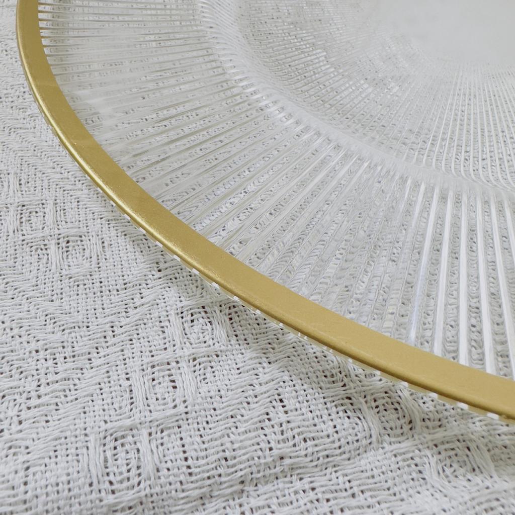 Clear Round Plastic Charger Plates, Dinner Plate with Gold Rim, Decorative Table, Wedding, Birthday, Brida, 13 Inch