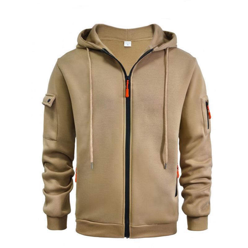 Men's Plus Size Zipper Hoodie with Arm Pockets - Autumn & Winter Casual Sports Jacket