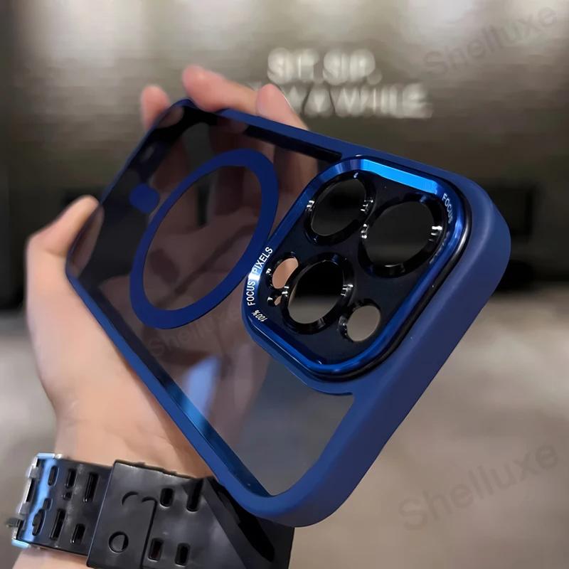 Luxury Magnetic Metal Bumper Protection Case Shelluxe for IPhone 16 15 14 Plus 13 12 Pro Max Cases Translucent Hard Phone Cover