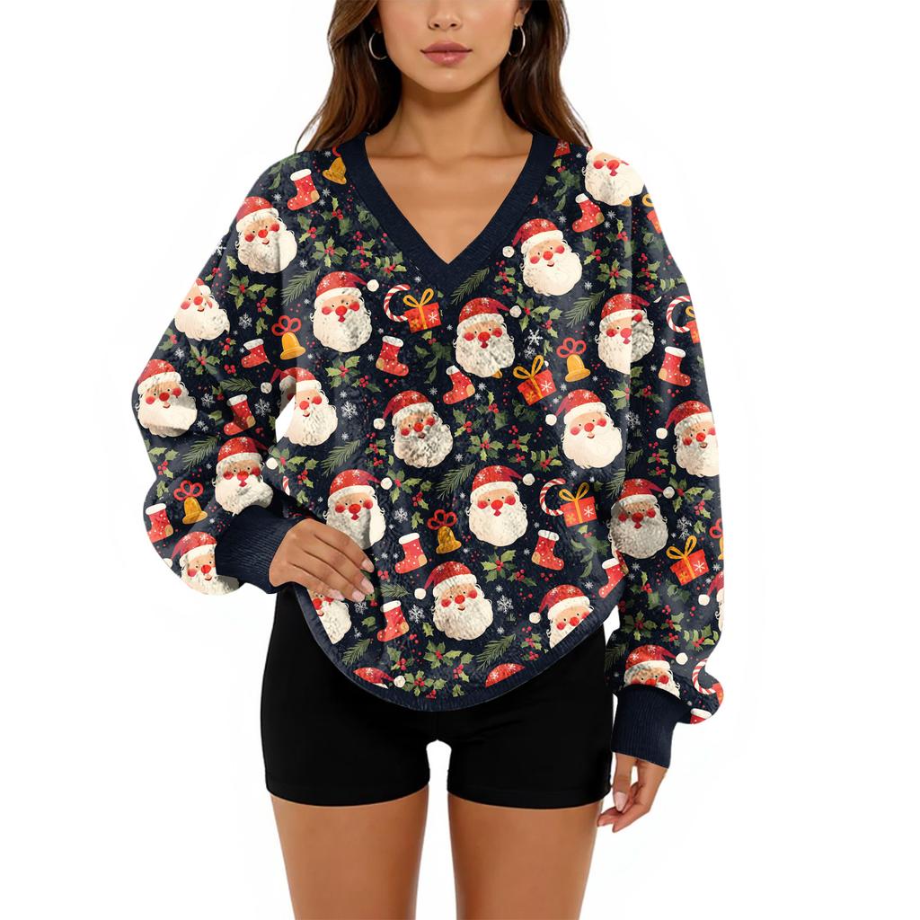 Women's V-Neck Sweatshirt Plush Solid Color Casual Fashion Long Sleeve With Pocketed Pullover Top