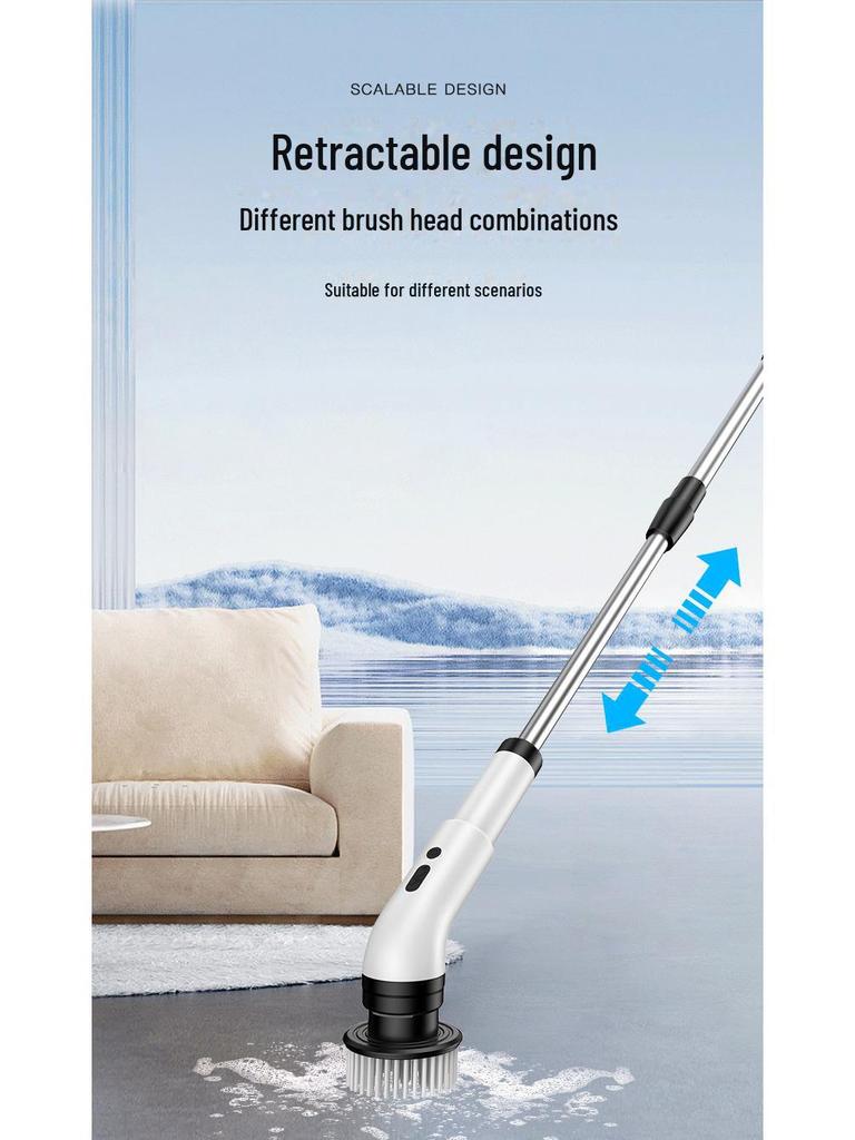 Neun-in-Eins Handheld Elektrische Reinigungsbürste mit Teleskopstiel und Wischfunktion.