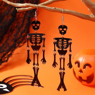 European & American Halloween Luminous Skull Earrings - Exaggerated Ghost Head Design Dangle Accessories