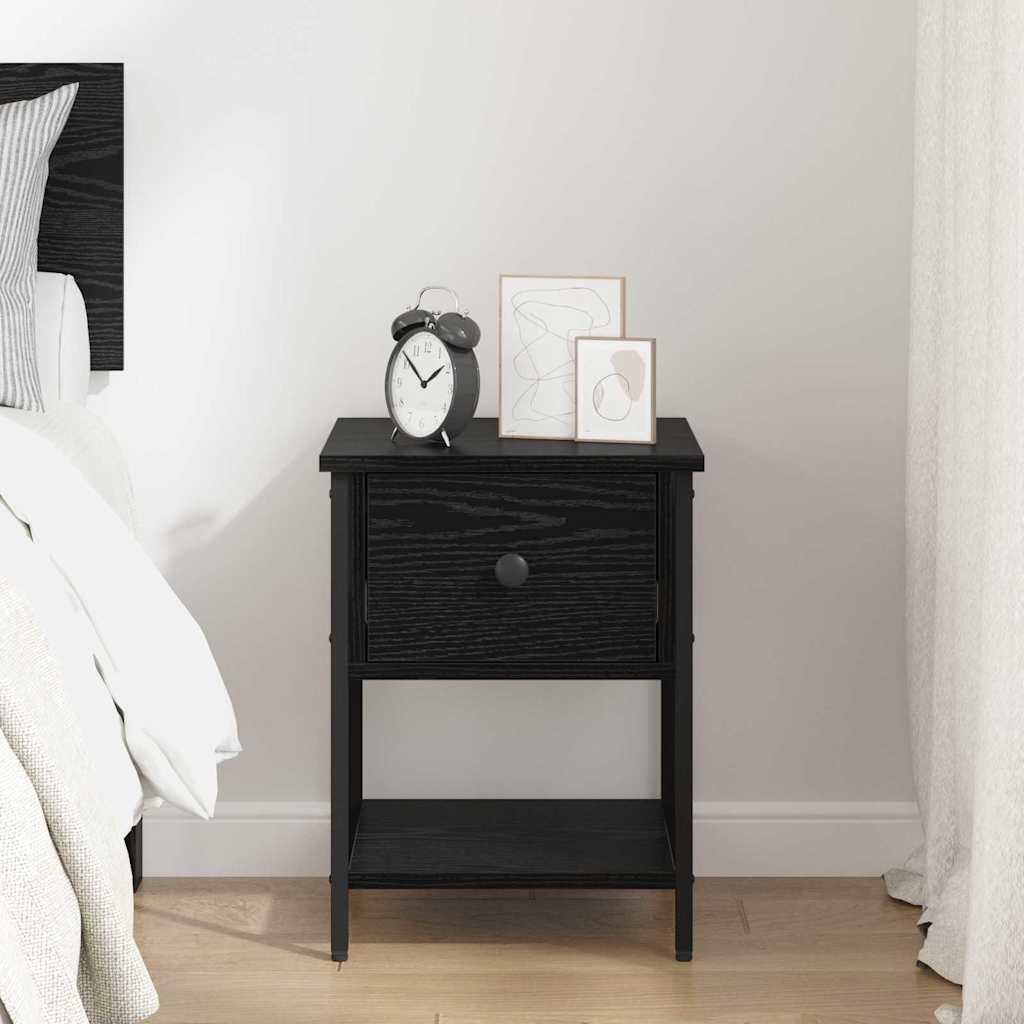 Nightstand Black Oak Effect 34 X 35.5 X 45 Cm Engineered Wood