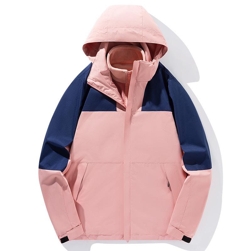Winter Three-in-one Stormtrooper Men's and Women's Color Contrast Waterproof Windproof Leisure Plus Two Sets of Velvet Lovers The Same Coat