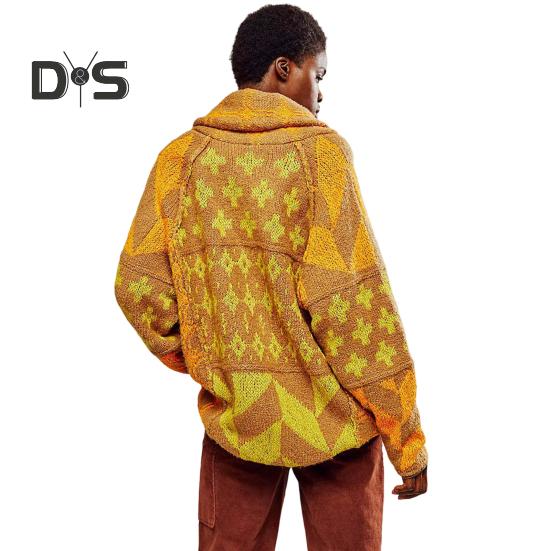 

Кардиган-свитер с регулируемым кулиской по низу, отворотом, длинным рукавом, графическим принтом, свободным кроем, большой кардиган-шаль светло-желтого