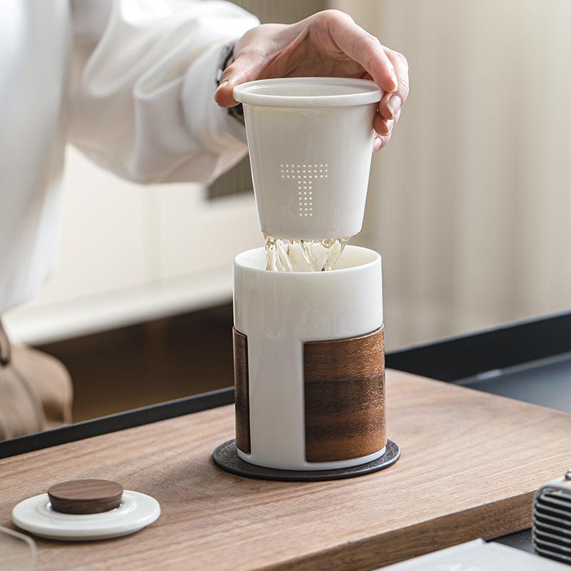 

White porcelain tea separation tea cup simple personal special large capacity filter ceramic household office water cup with lid
