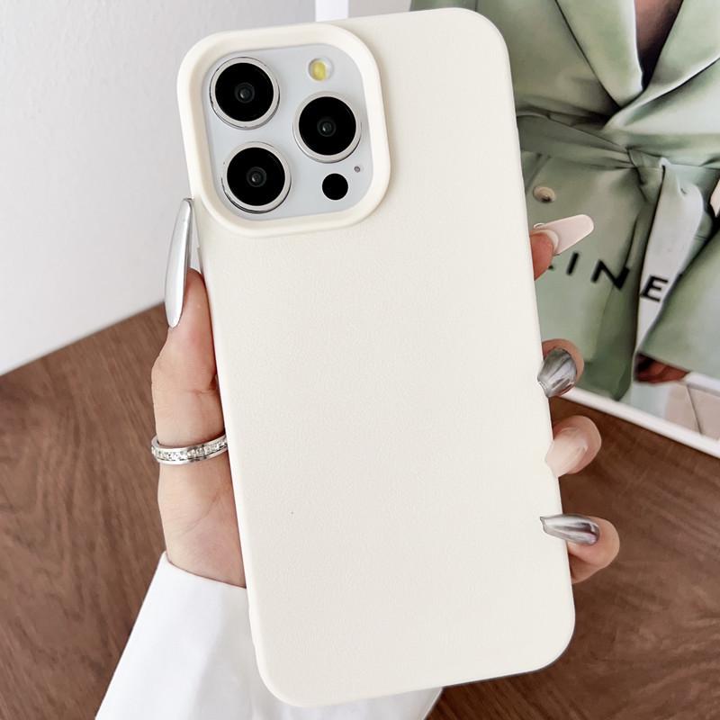 Leather Texture Phone Case for iPhone 11, 12, 13, 14, 16 & 17 - Simple Solid Color, Niche Design, Silicone