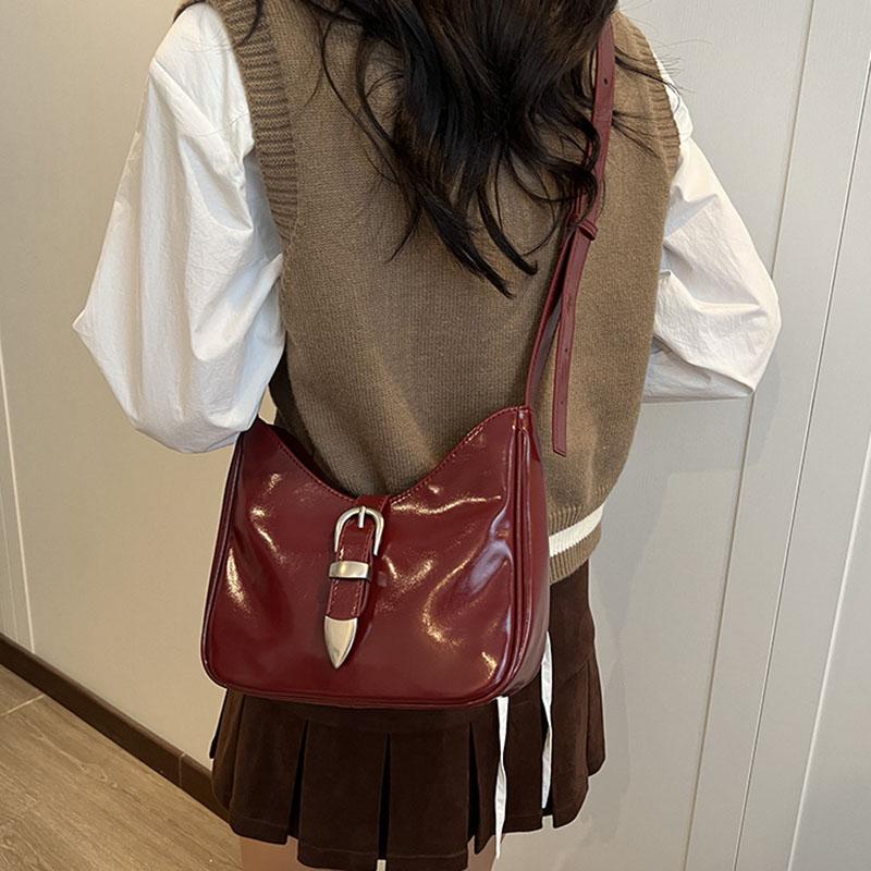 Rote Retro-Umhängetasche für Damen modische PU-Leder vielseitige Umhängetaschen einfache Damen Pendeltaschen neu