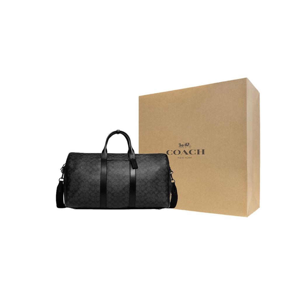Coach Gotham Duffle 50 Classic Monogram Zipper Adjustable Shoulder Strap Canvas With Leather Crossbody Handbag Large Men Handbag Black C8412-JICHR