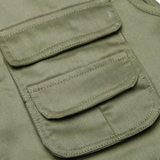 Men Waistcoat Solid Color Multi Pockets Zipper Sleeveless Spring Vest for Fishing