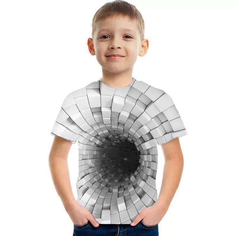 Summer Children's 3D T-shirt Visually Deceiving Boys' Printed Short Sleeved T-shirt Tees