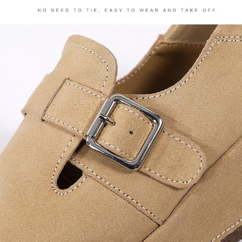 Women Leather Loafers Retro Walking Shoes Non-slip Platform Wedges Ladies 5cm High Comfortable Casual Shoes