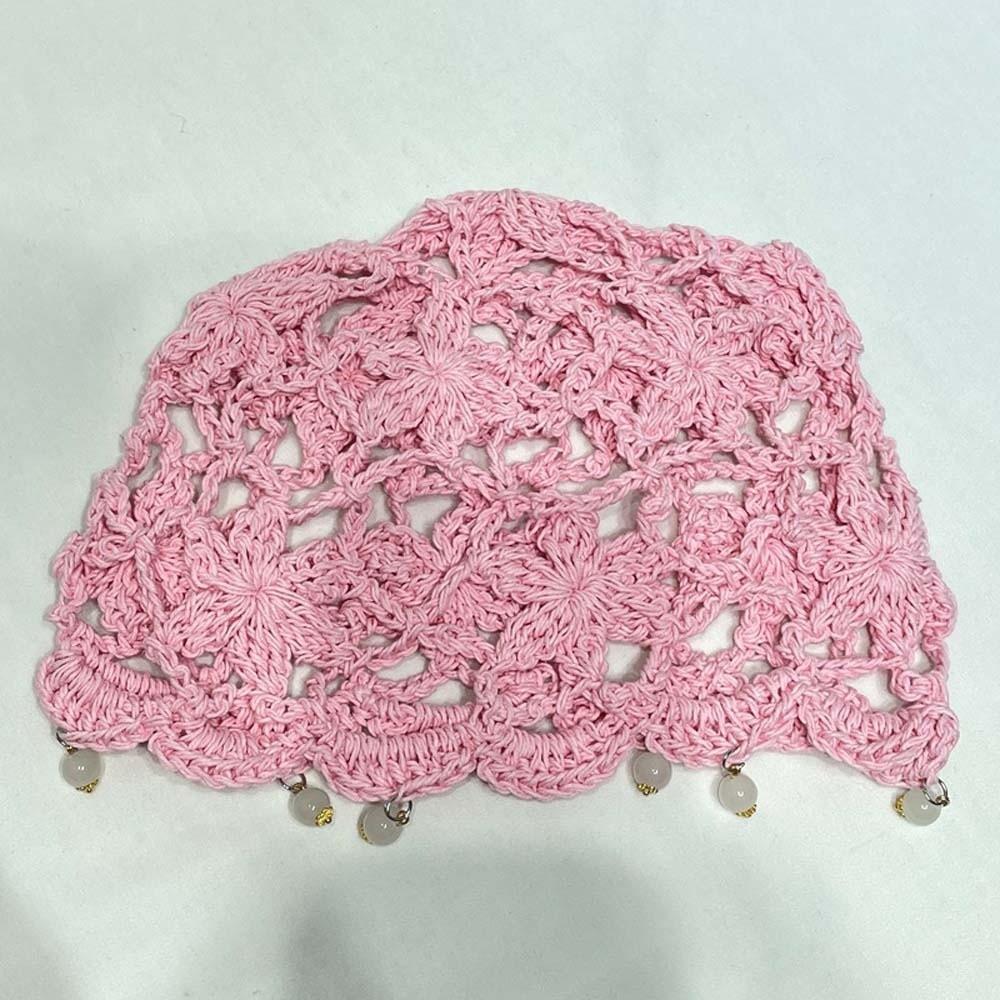 Handmade Crochet Flower Knitted Hat Bohemian Style Woven Cap Cute Hollowed Out Beanie Cap  Women