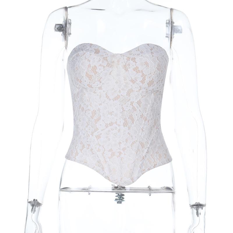 Steel Bone Lace Corset V-Neck Top Sexy Sheer Bustier Tops for Women Pure Color Corset Waist Shapewear Lingerie Overbust