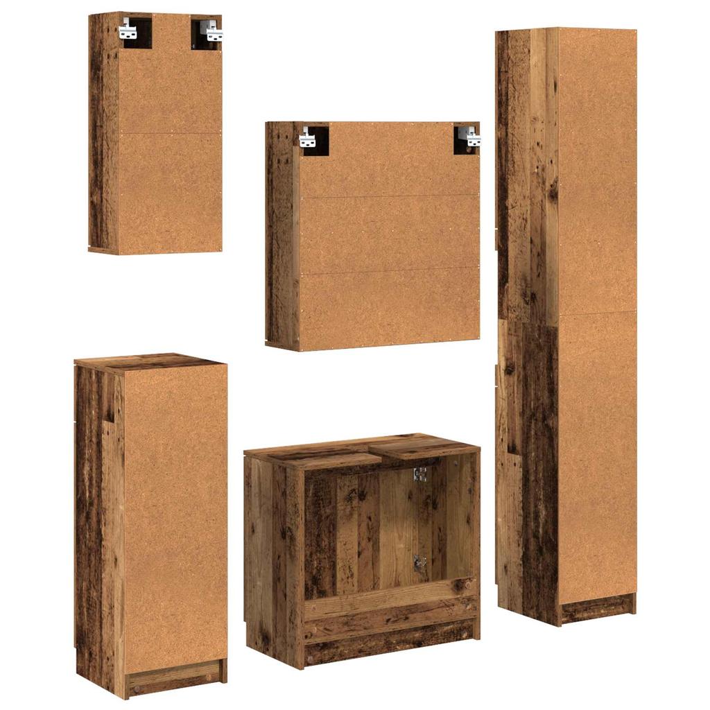 5 Piece Bathroom Furniture Set with Drawers Reclaimed Wood Effect Particleboard