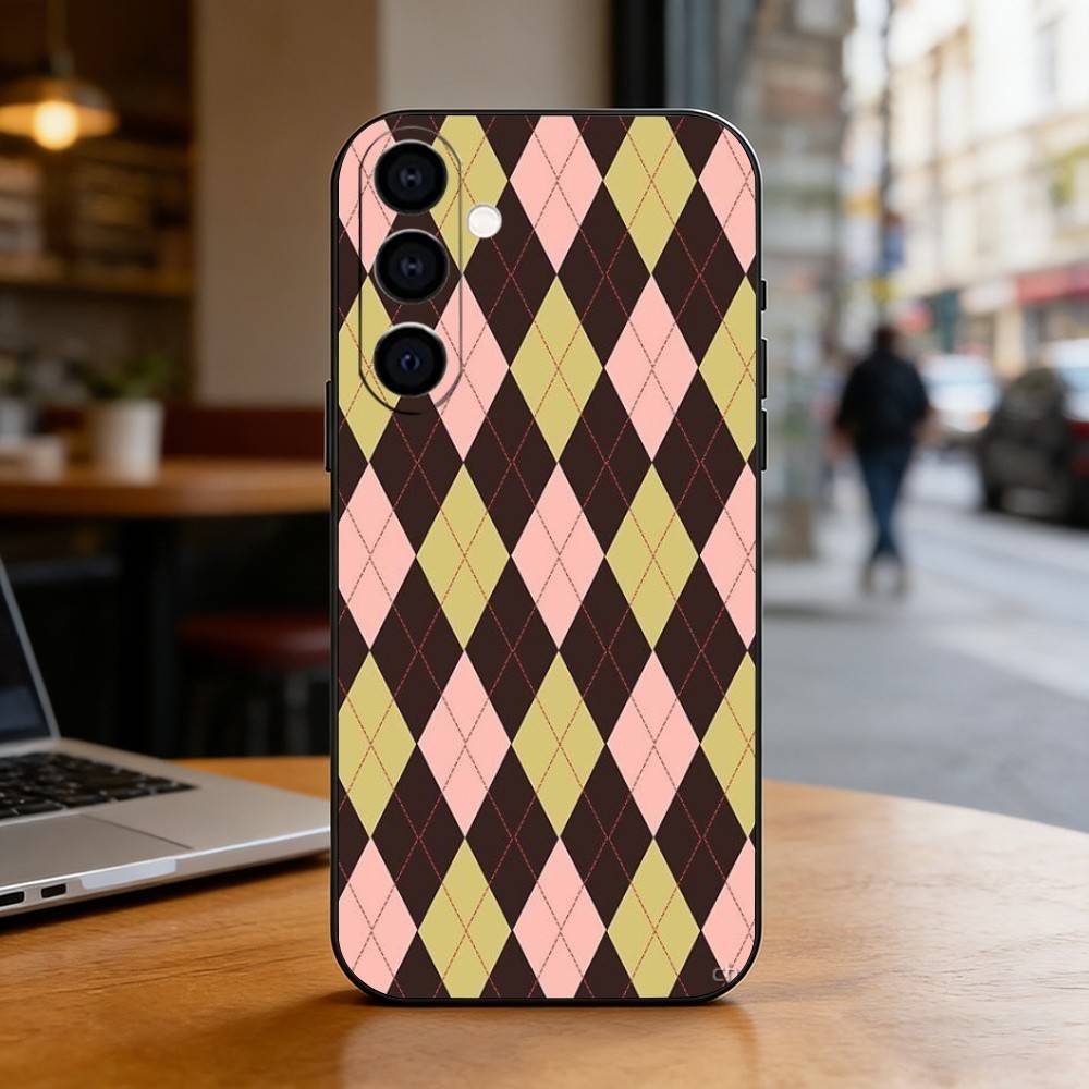 Karierter Hintergrund Handyhülle Für Samsung Galaxy A73,A72,A71,A70,A53,A52,A51,Weiche Silikon Schwarze Hülle