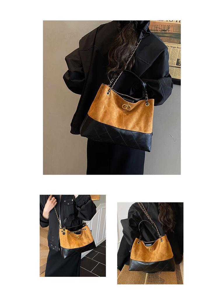 Vintage Suede Tote with Diamond Chain - Large Capacity, Small Fragrance Style, Frosted Finish
