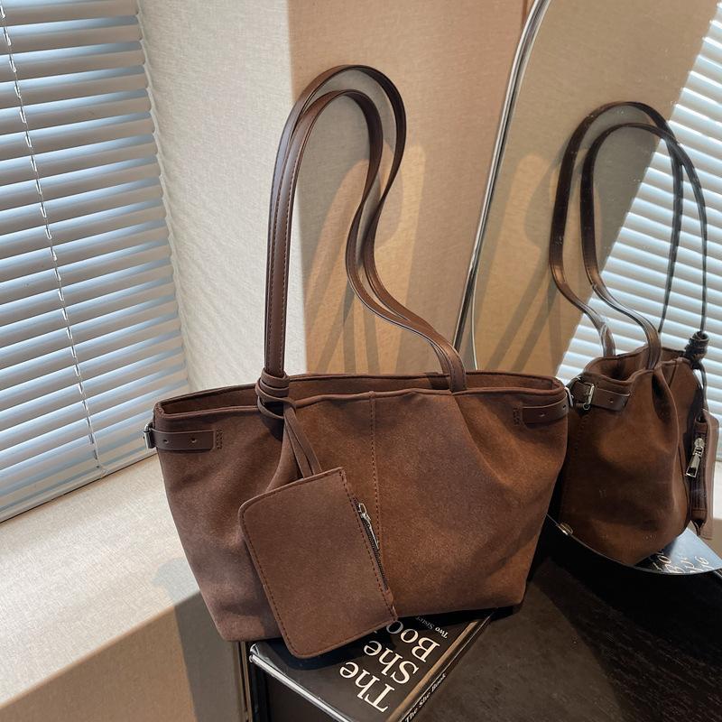 Wildleder-Schultertaschen für Damen Große Wildleder-Tragetaschen Leichte Unterarmtasche Lässige Shopper-Handtasche Uni-Farbe Reise-Beuteltaschen