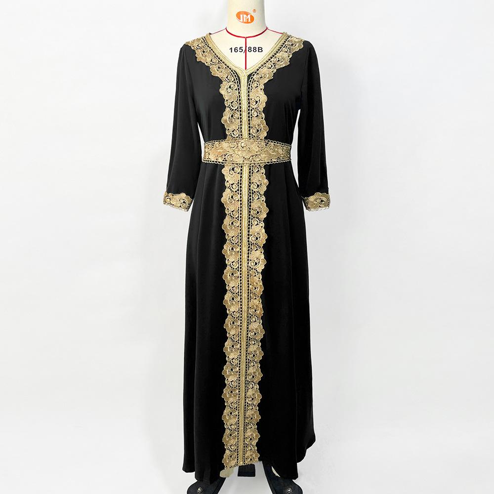 Middle Eastern Muslim Women's Embroidered Robe Loose Casual Long Ethnic Style Dress