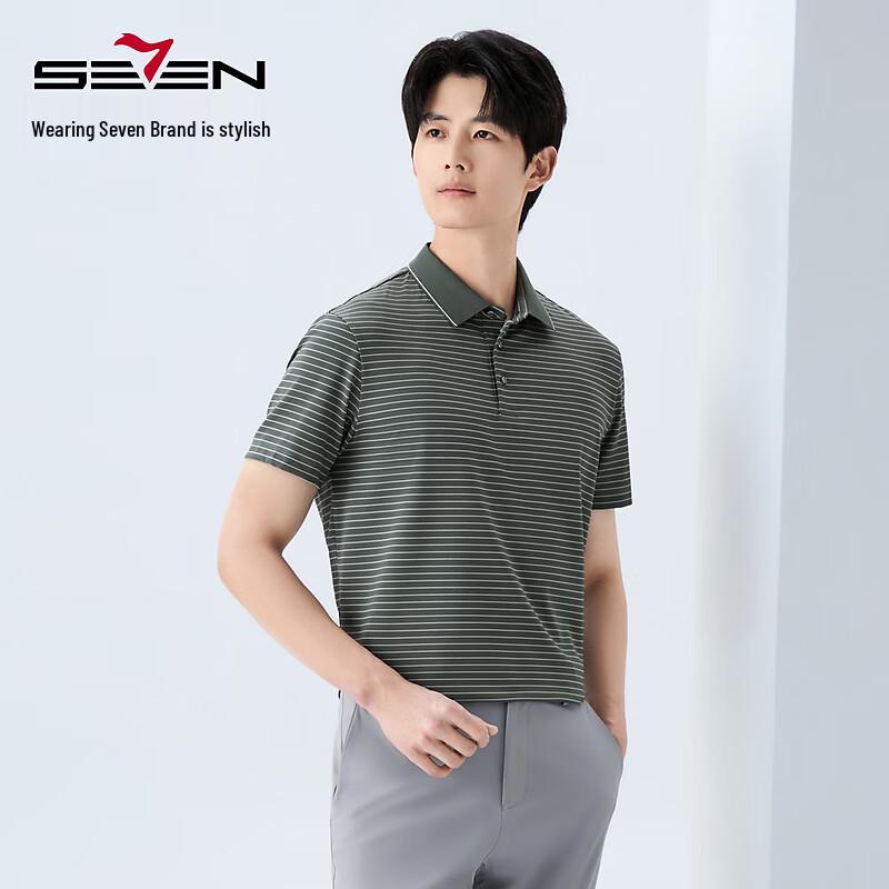 

SEVEN Striped Cool-Feel Sun Protection Short Sleeve Polo Shirt XL