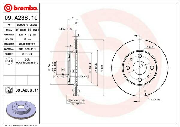 BREMBO Disc rotor Part 09A23611 (Brembo) / (2 pieces) number