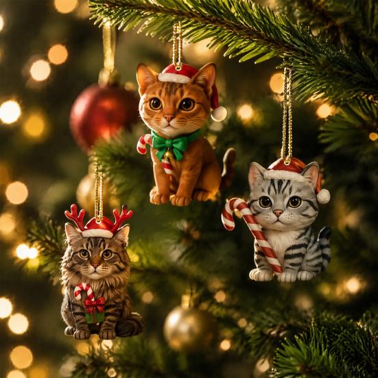 Festive Party Favors Christmas Advent Calendar for Cat Lovers, 24 Day Countdown Box with Holiday Room Decor Acrylic Pendants, Tree Hanging Decorations