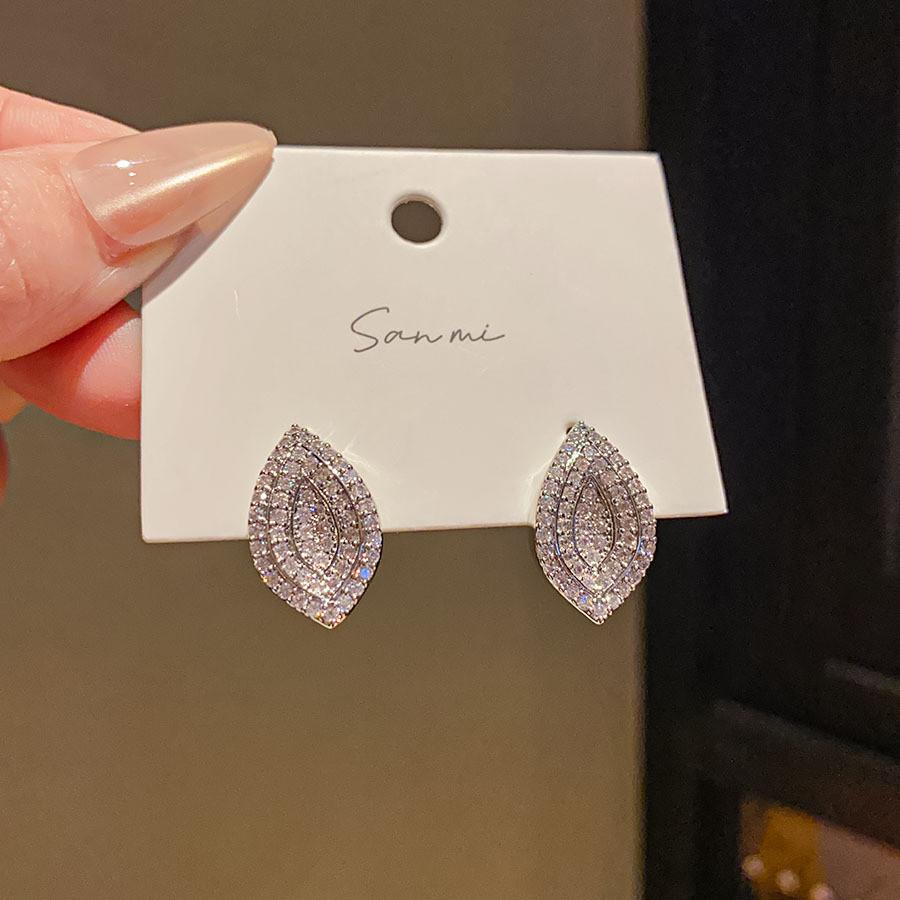 

Geometric Silver Zircon Earrings With Cubic Zirconia For Elegant Office Wear SilverNeedleSilver