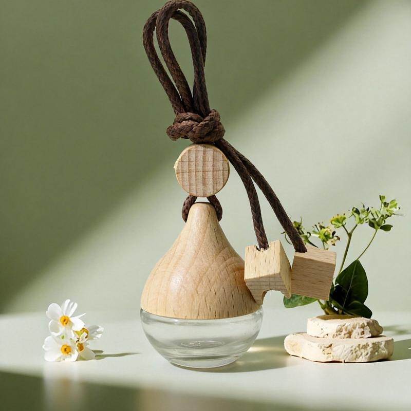 1/2/4Pcs Refillable Car Essential Oil Diffuser Bottle 6Ml Empty Car Air Freshener Pendant Perfume Glass Bottle With Wooden Caps