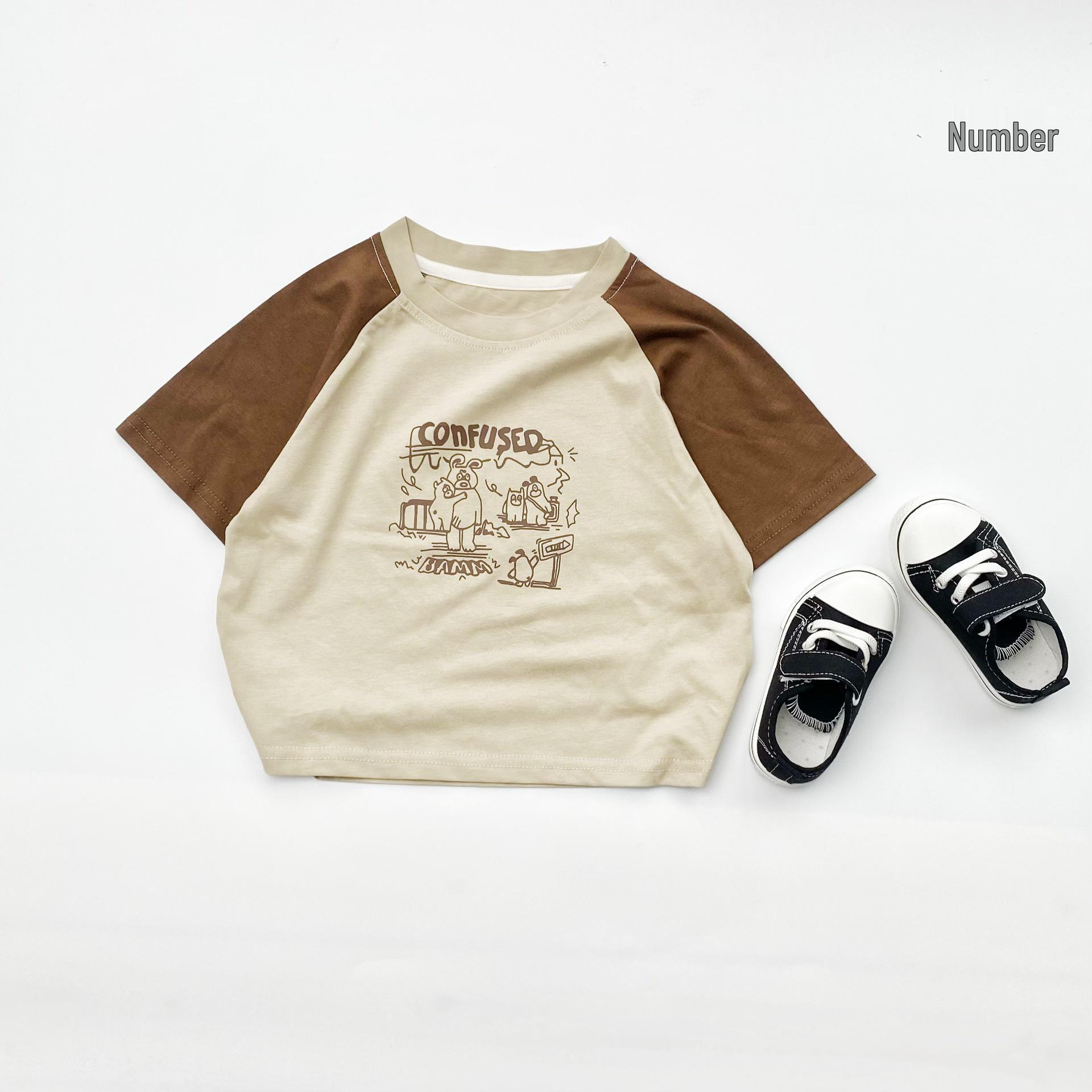 

Детская хлопковая футболка с мультяшным принтом 2024 - Летняя трендовая с коротким рукавом для мальчиков и девочек 130 cm