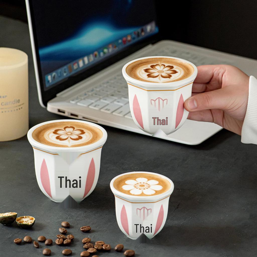100ml/180ml/250ml Pink Tulip Star Anise Ceramic Coffee Cup for Daily Use