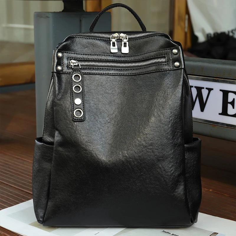 Women Natural Cow Leather Backpacks Lady Cowhide Design Large Capacity Bags Female Retro Versatile Backpacks Ladies Fashi Bag