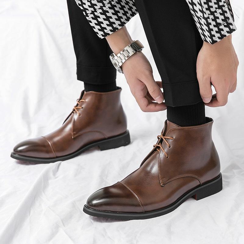 Neue Wintermode Spitze Schnürung Chelsea Stiefeletten Trend Herren Freizeit Luxus High-Top Schuhe Zapatos Hombre Vestir