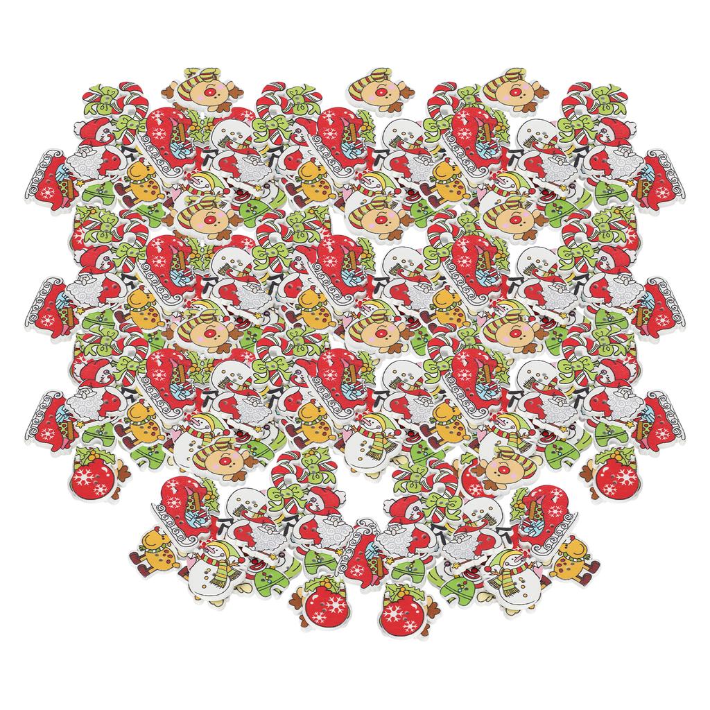 200pcs Cute Mix Sewing Wooden Button Flatback Snowflake Snowman Elk Hand Craft Accessories for Christmas DIY