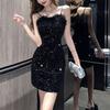 Women's Black Sequin Spaghetti Strap Bodycon Dress - Sexy Autumn 2026 Short Gown